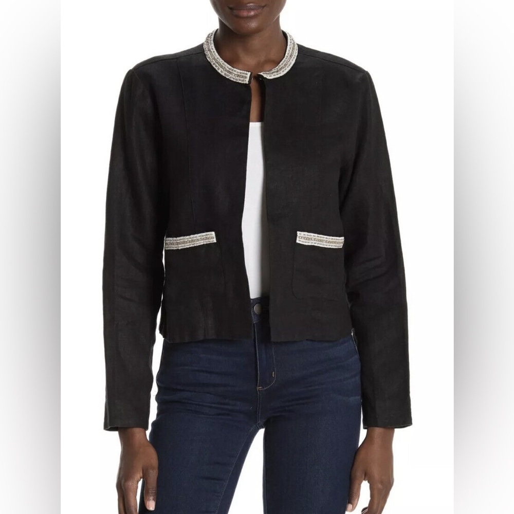 NWT Tommy Bahamas luxe linen embellished beaded open front jacket